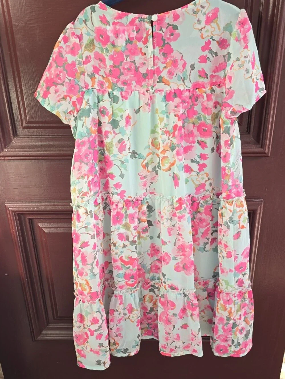 Speechless Kids Floral Tiered Dress - Mint & Hot Pink